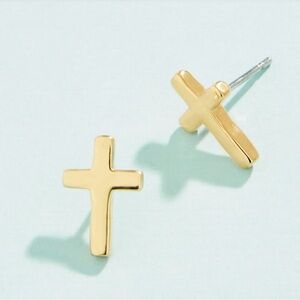 Gold Textured Cross Stud Earrings NWT